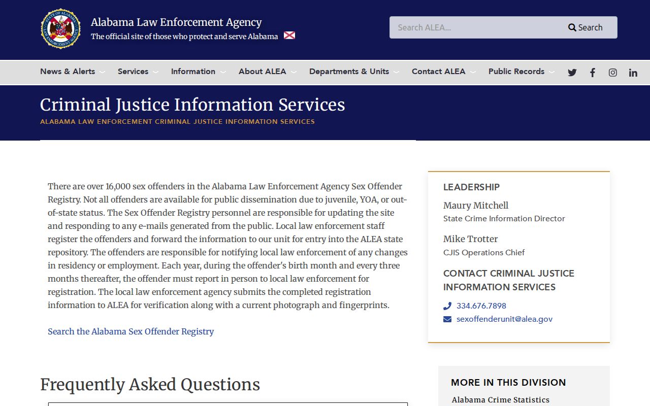 Dallas County criminal history ALEA sex offender registry guidance